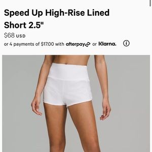 Lululemon speed up 2.5 size 4